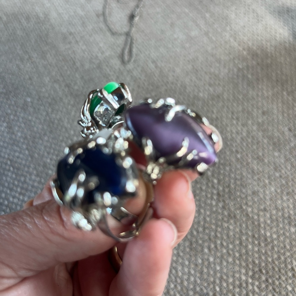 Set of 3 Silver and coloful stone  Ring bundle ! Purple one not included - Picture 6 of 10